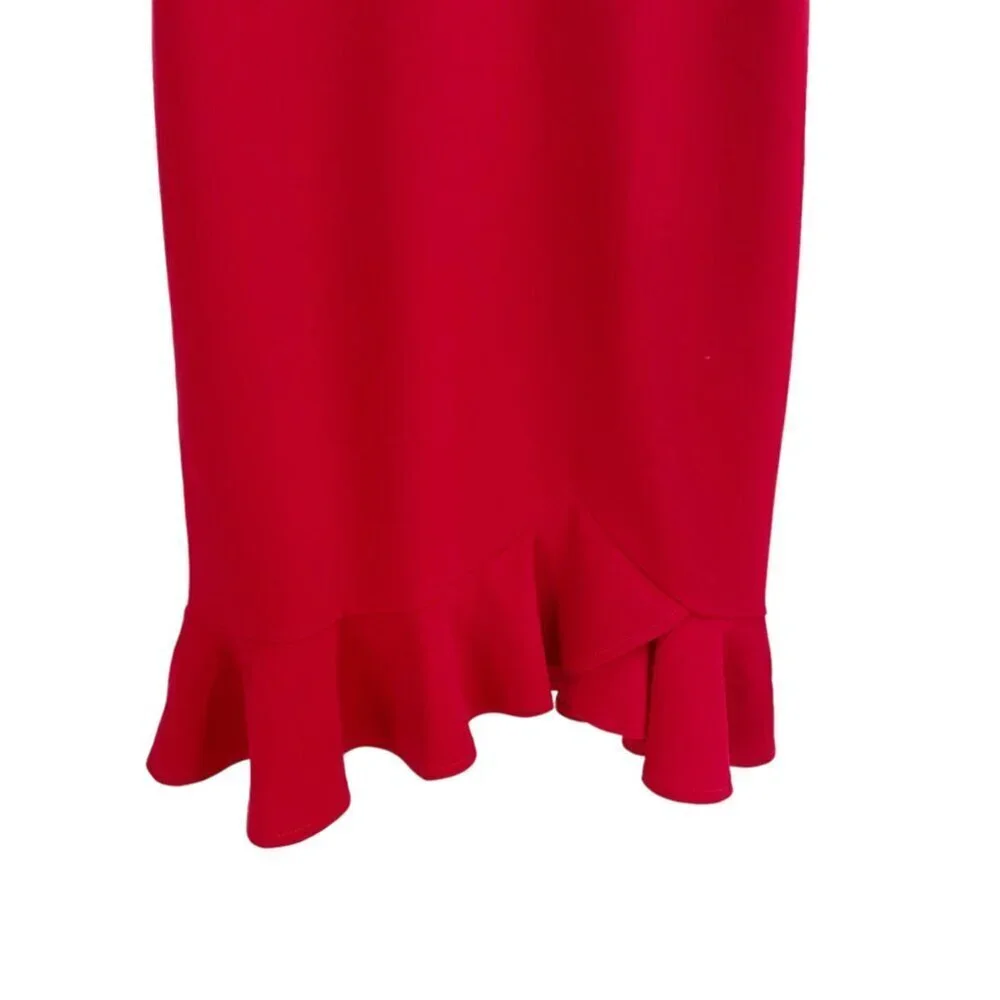 Showpo Red Spaghetti Strap Ruffle V-Neck Dress Womens Size 12 Feminine Flirty - Picture 4 of 11